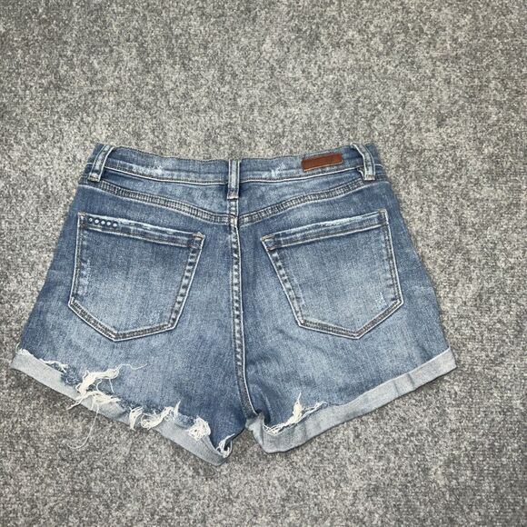 BlankNYC Shorts Womens Size 27 Blue Denim High Rise Fulton Roll Up distressed - Picture 2 of 10